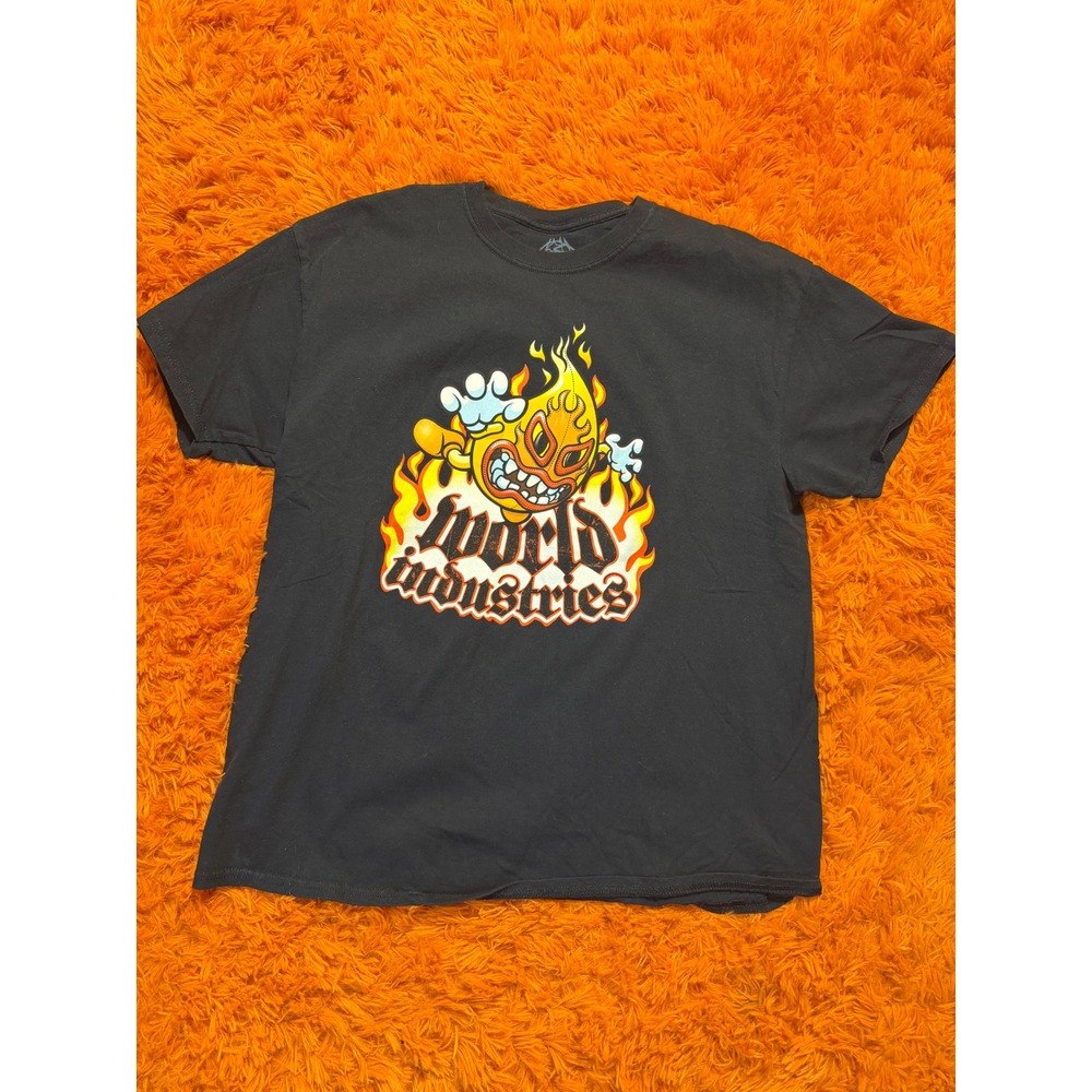 World Industries Mens Black Skate T-Shirt Flame Luchador Graphic Cotton Tee L